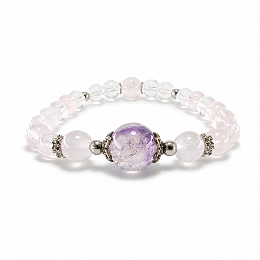 Celestial Heart Bloom bracelet with Amethyst Super 7 focal and silver butterfly caps