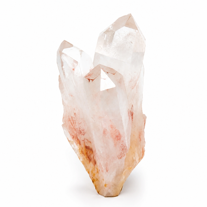Side view of the Pink Samadhi Quartz cluster showing broad stable base