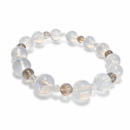 Moon Tide Full Moon bracelet with bold Indian Moonstone beads and silvery-blue sheen