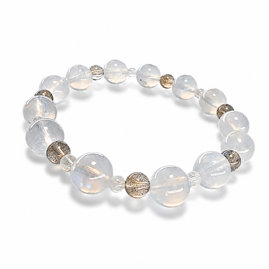 Moon Tide Full Moon bracelet with bold Indian Moonstone beads and silvery-blue sheen