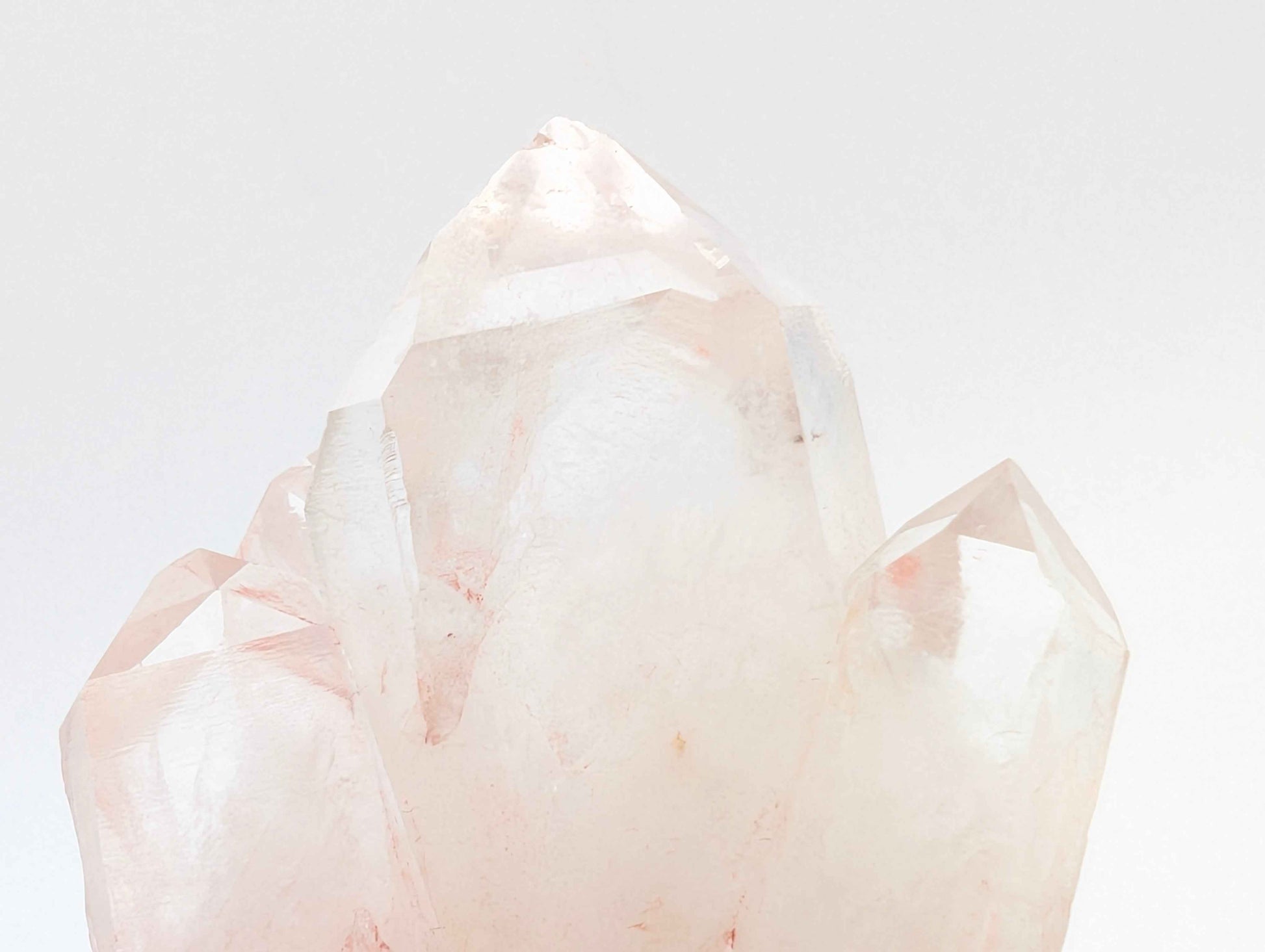 Pink Samadhi Quartz cluster back view showing natural base and cluster spread