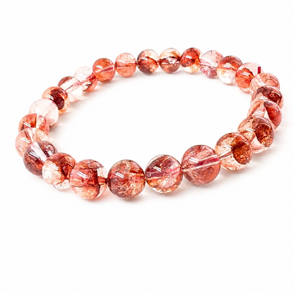 Fire quartz bracelet with red-orange hematite flame inclusions