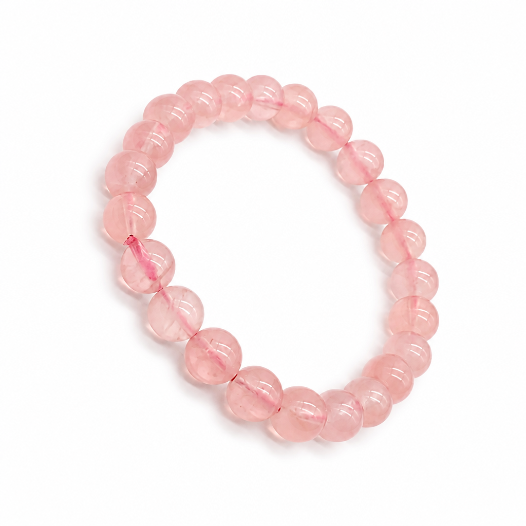 Close-up of deep gemmy pink Mozambique rose quartz beads
