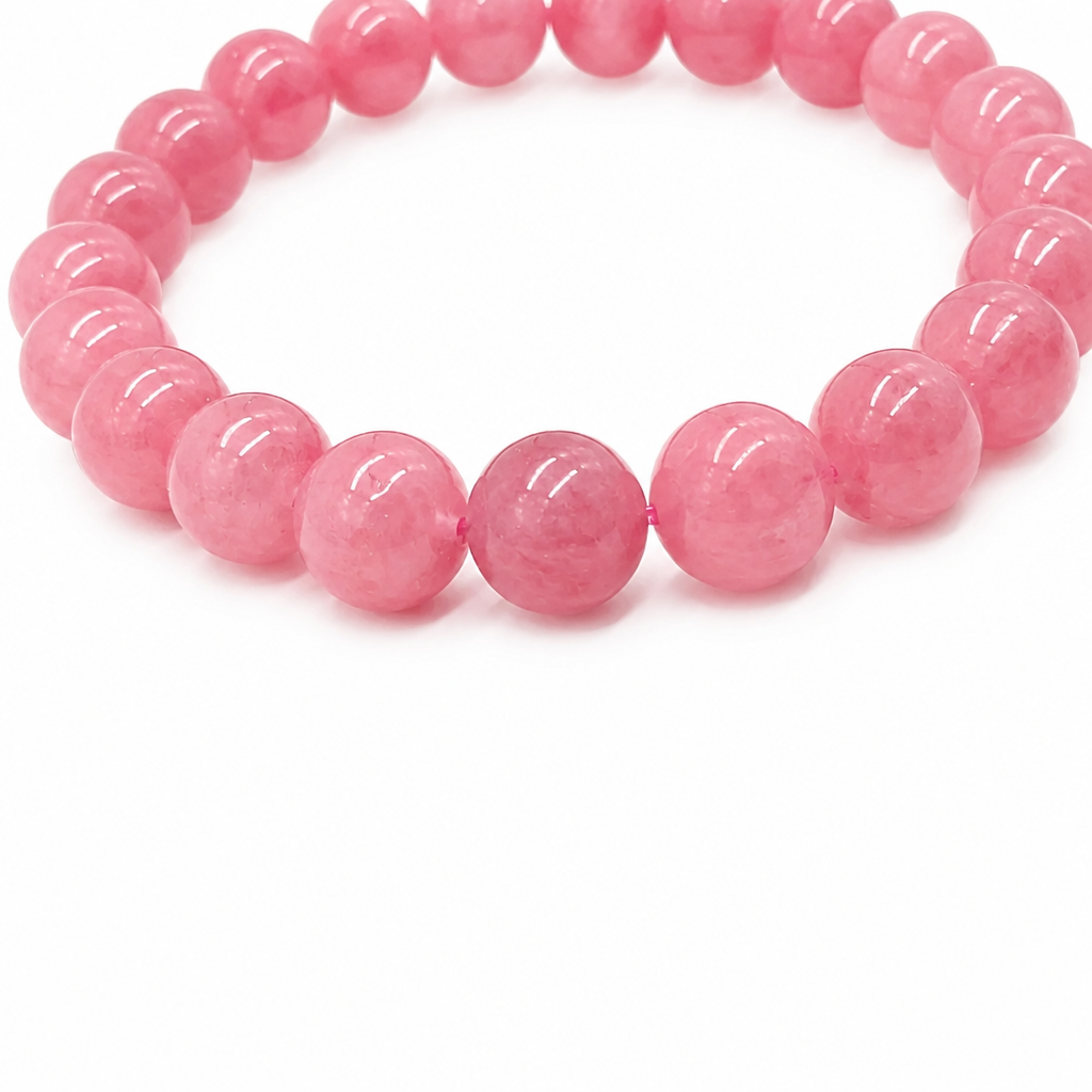 High-grade rhodonite bracelet shown from the side