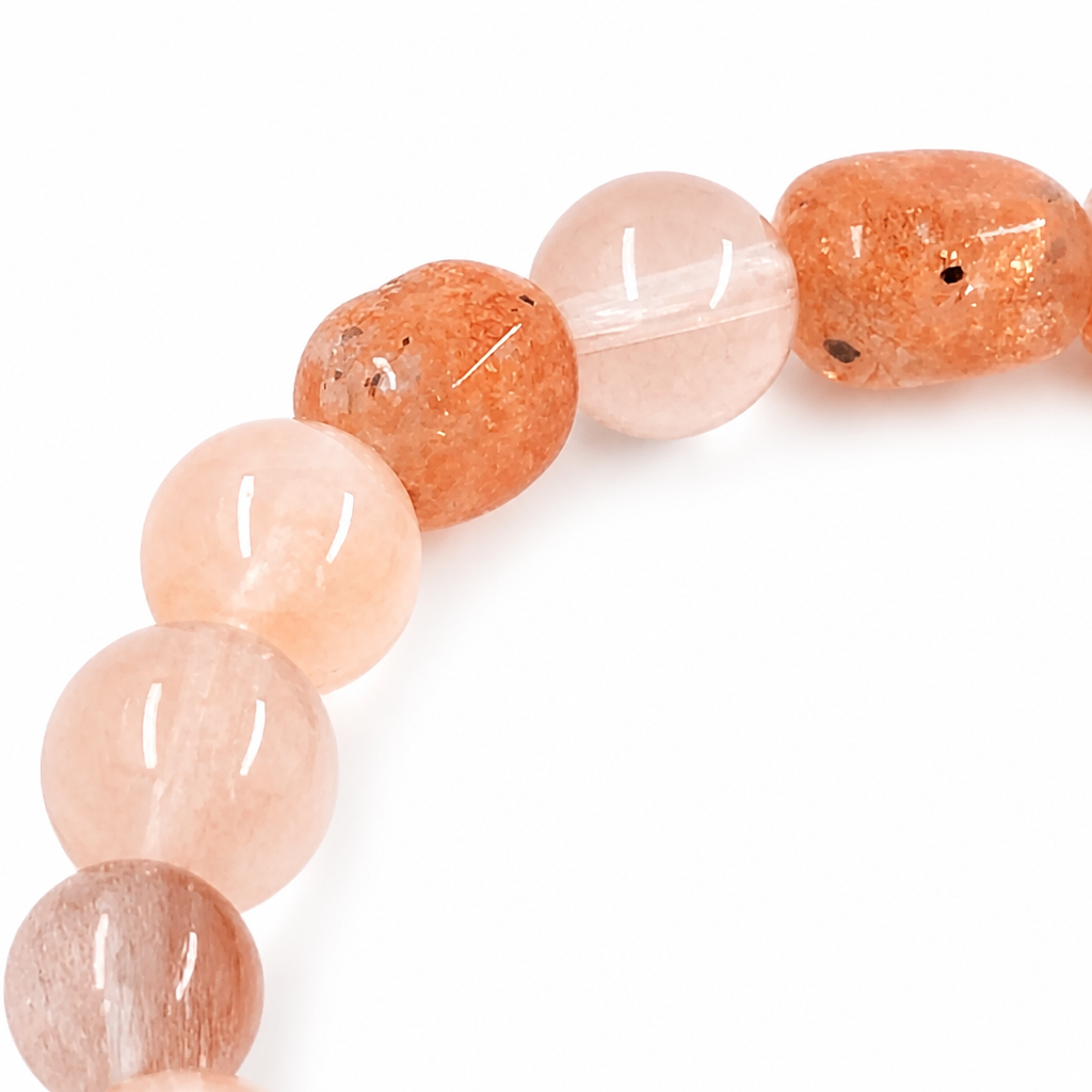 Handmade natural sunstone and rutilated quartz designer crystal bracelet by Aura Lune