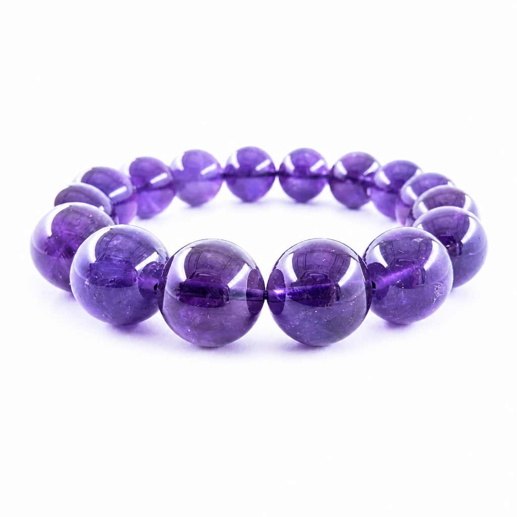 Uruguayan amethyst bracelet shown from the side