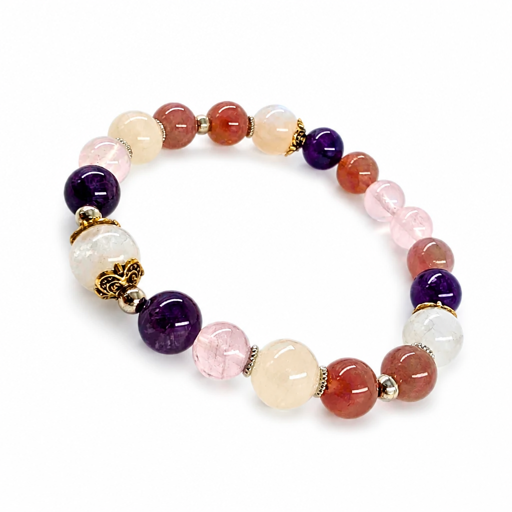 Blue flash across Labradorite beads at an angle