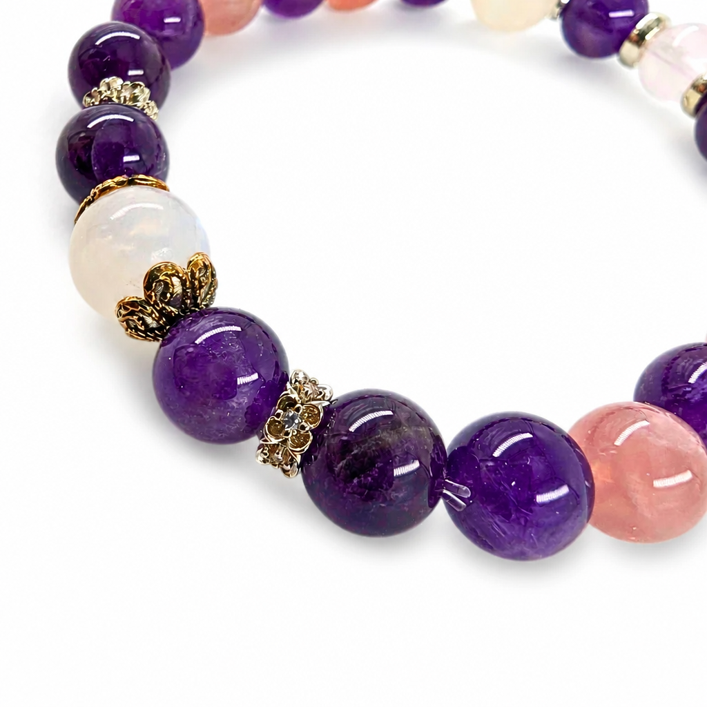 Luminous Moonstone bead showing adularescence, detail view