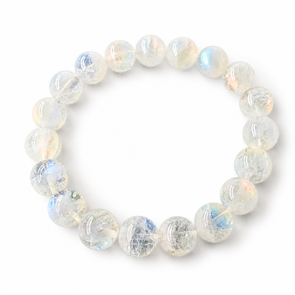 Handmade Madagascar pink-flash Moonstone pure crystal bracelet by Aura Lune on white