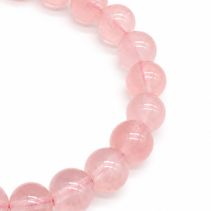 Mozambique rose quartz bracelet shown from the side