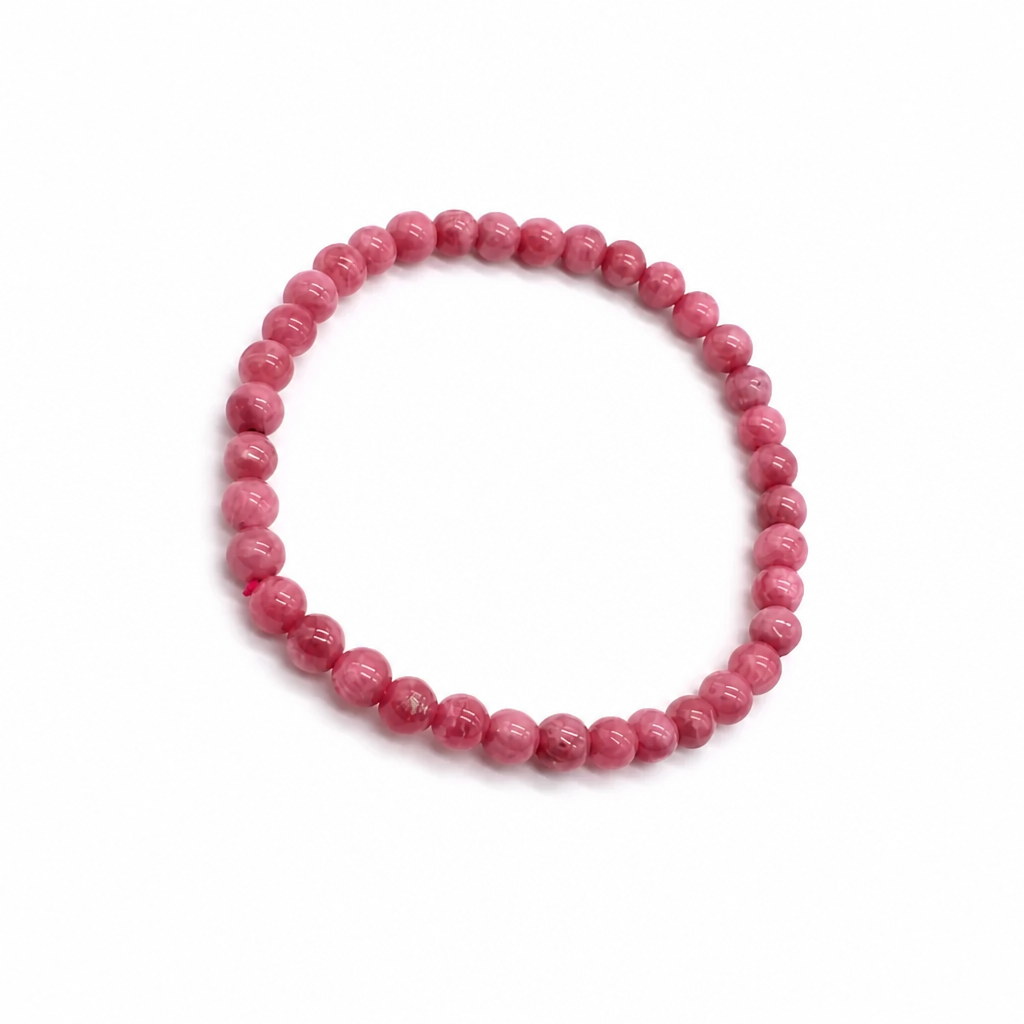 Delicate 5mm rhodonite layering bracelet on white