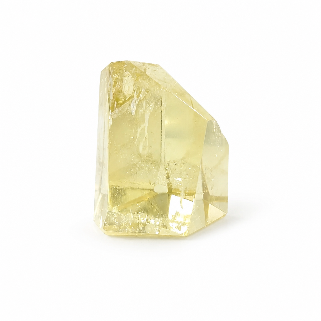 Side view of the natural Brazilian Citrine specimen showing full point formation