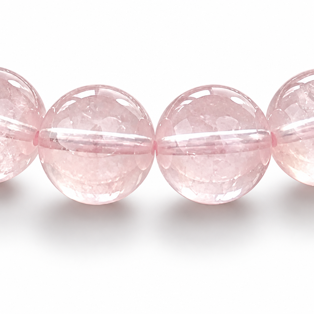 Madagascar Rose Quartz bracelet worn on the wrist showing warm soft pink everyday tone