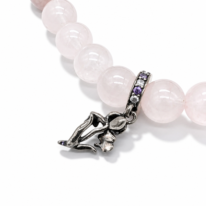 Handmade amethyst and Madagascar rose quartz designer crystal bracelet by Aura Lune Violet Series