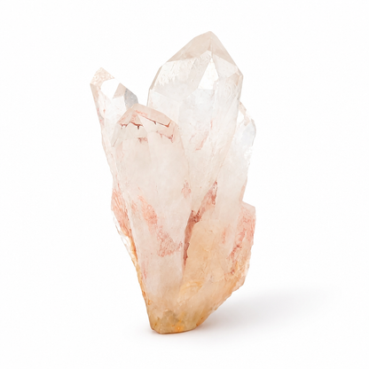Close-up of natural pink colouration on Himalayan quartz cluster point terminations