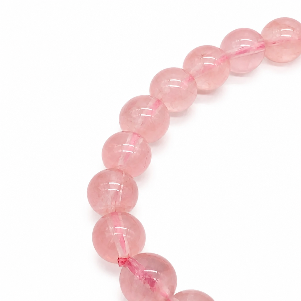 8mm deep pink rose quartz beads on elastic cord