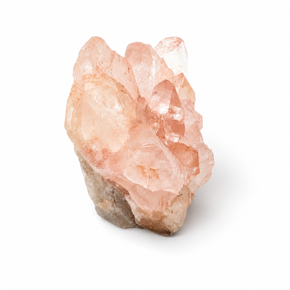 Side view of the large Pink Samadhi Quartz cluster showing full height and spread