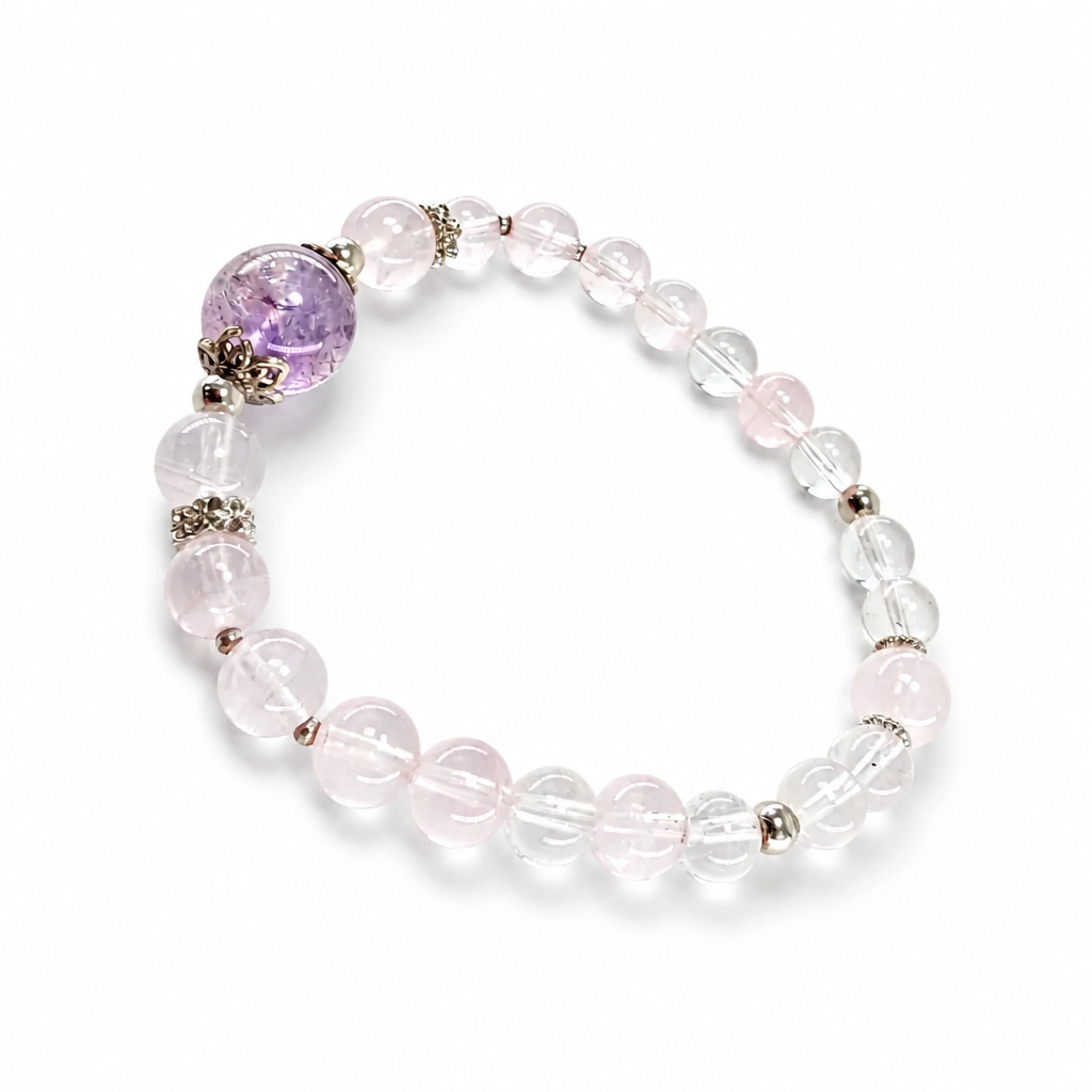 Handmade Amethyst Super 7 Rose Quartz Clear Quartz designer crystal bracelet by Aura Lune