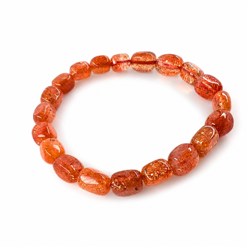 Sunstone bead showing internal copper aventurescence