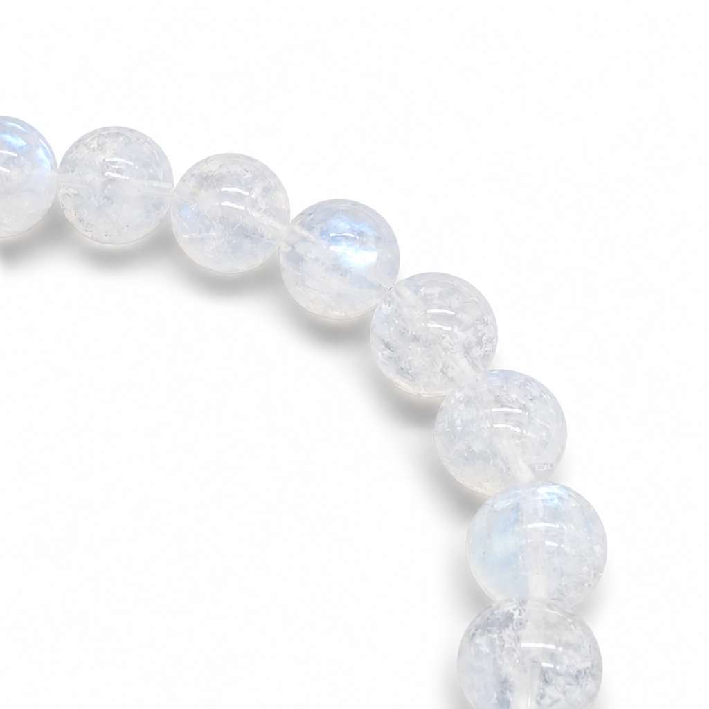 Indian Moonstone bracelet worn on the wrist showing warm milky glow and bead presence