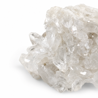 Clear Quartz cluster displayed on a desk as a home decor crystal specimen