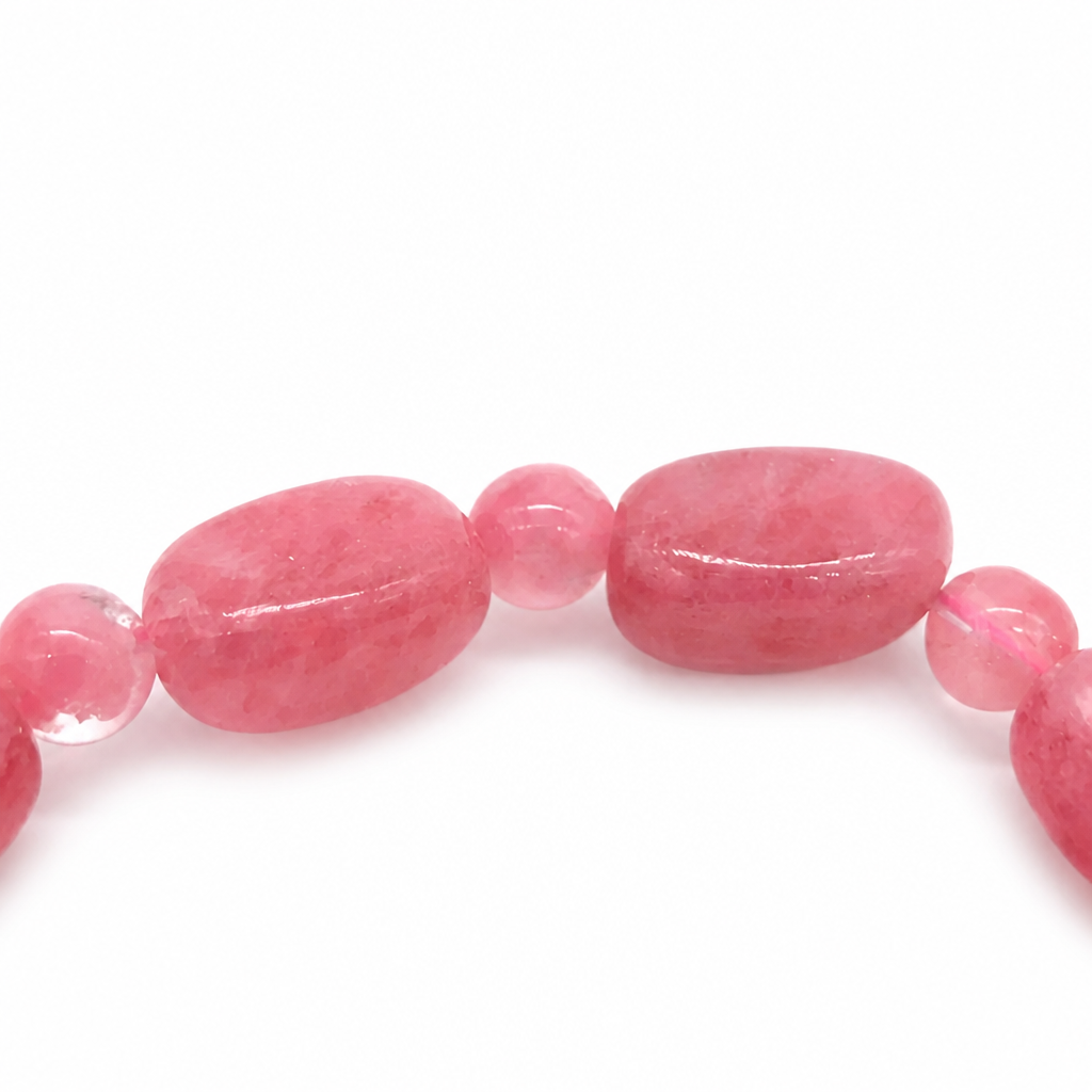 Raw freeform rhodonite beads on elastic cord