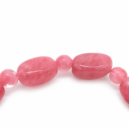 Raw freeform rhodonite beads on elastic cord