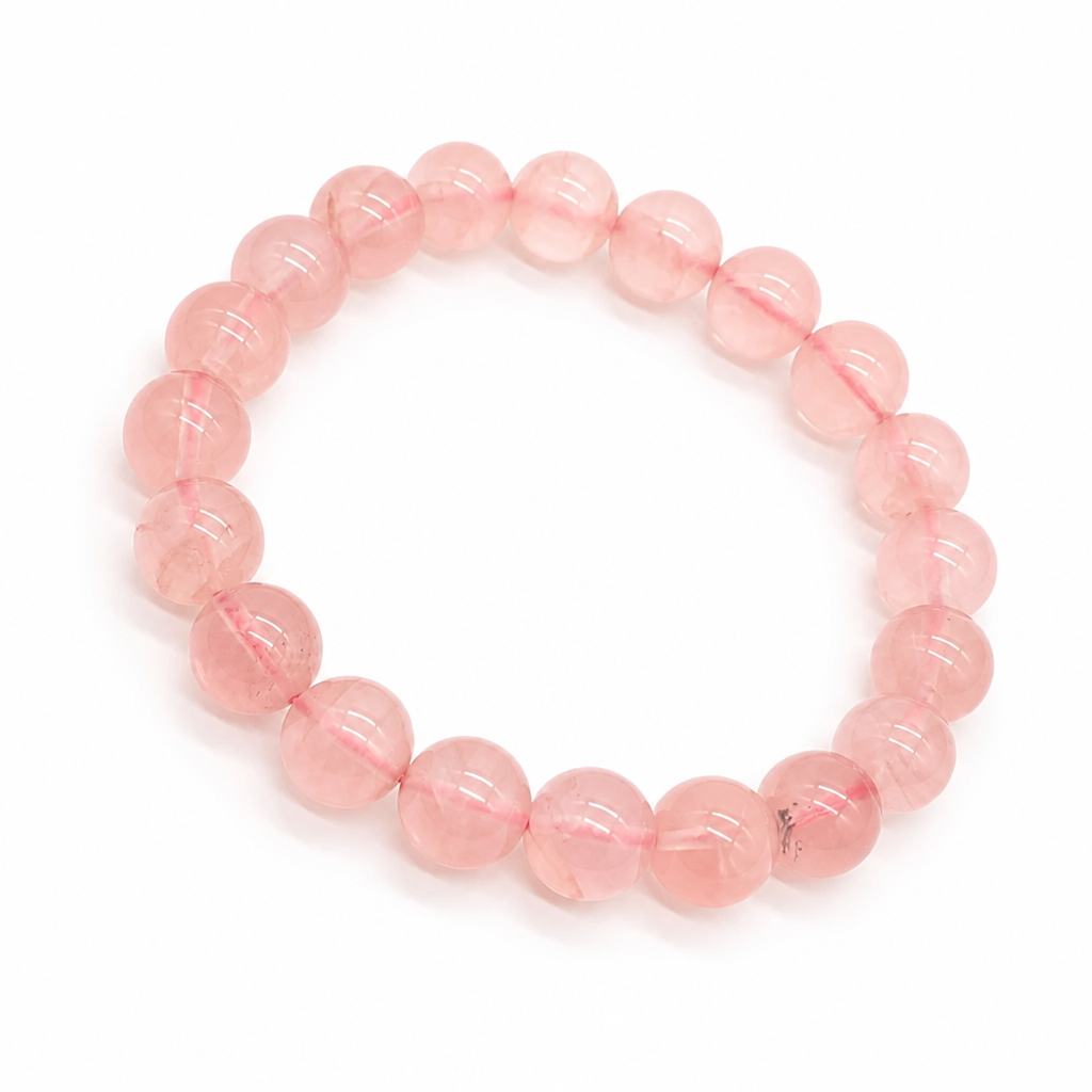Close-up of deep saturated pink Mozambique rose quartz beads