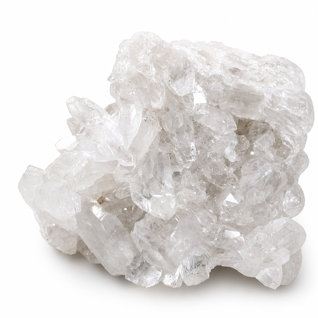 Angled view of the Clear Quartz cluster showing self-standing stable base