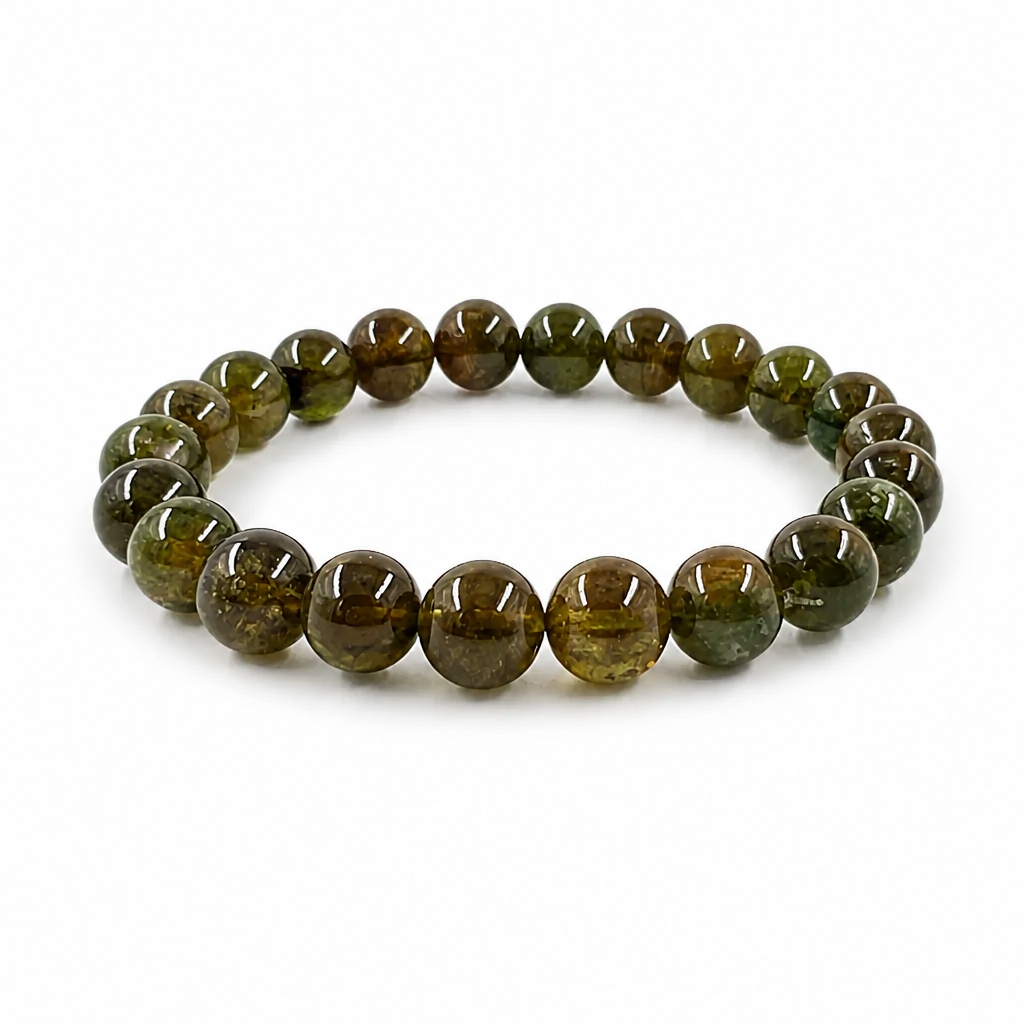 Green Tourmaline Verdelite bracelet with deep forest green 8.5mm beads on white