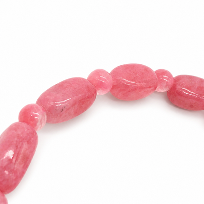 Rhodonite freeform bracelet shown from the side