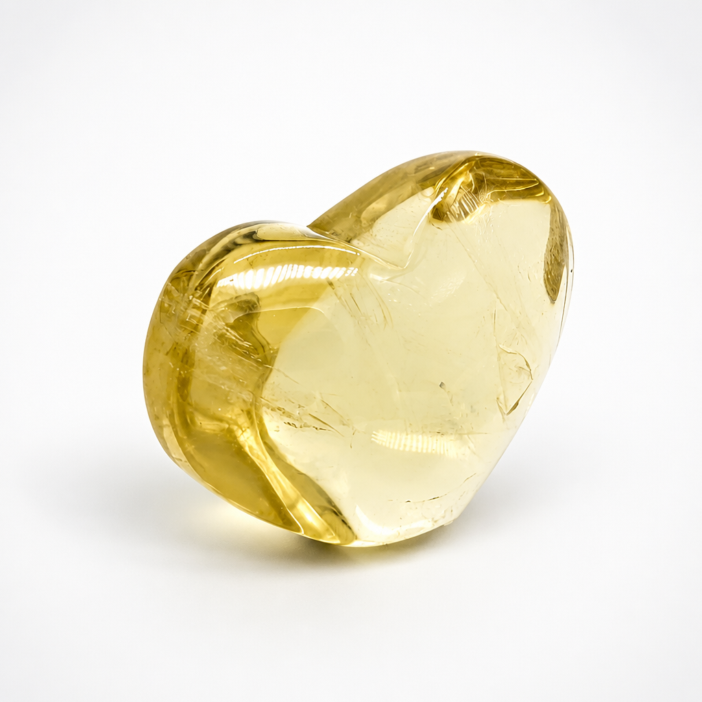Close-up of diffuse aurora veil formations inside a honey-gold citrine heart