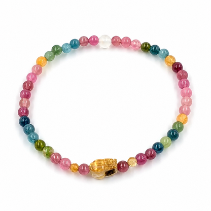 Full circle of the Pixiu Tourmaline Rainbow bracelet showing colour spectrum