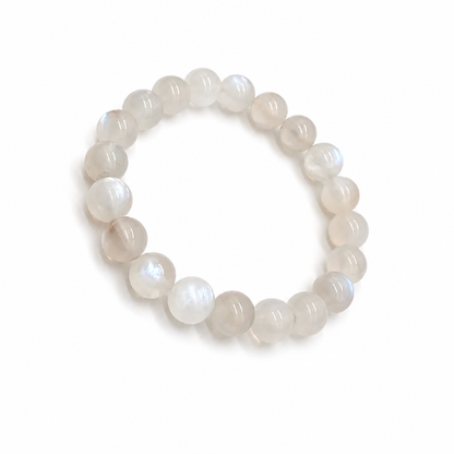 Ceylon moonstone bead showing electric blue flash
