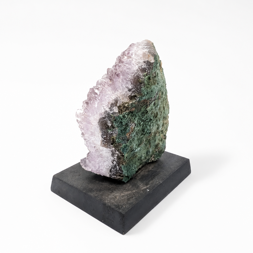 Brazilian Amethyst peak spire with Goethite inclusions as a home decor piece