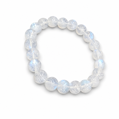 Indian Moonstone bracelet Style B showing warm milky-opaque beads with gentle blue sheen