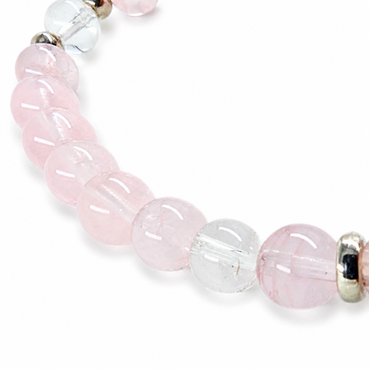 Mixed 6.5 to 10mm Strawberry and Rose Quartz beads, top view
