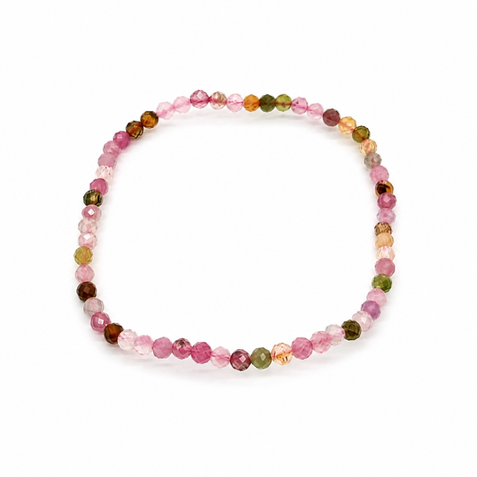 Faceted rainbow tourmaline bracelet in 3mm sparkle beads
