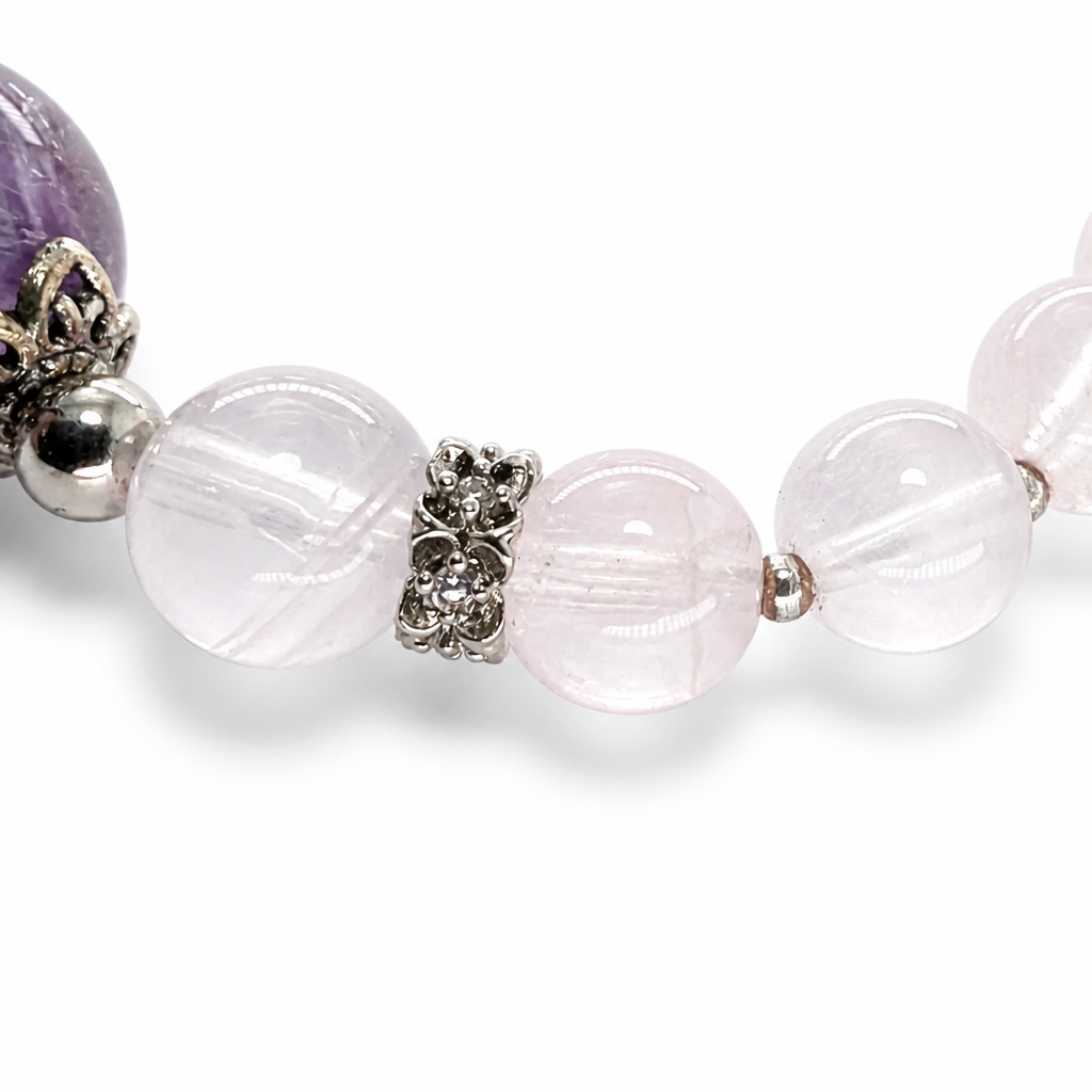 Celestial Heart Bloom designer bracelet worn on the wrist showing full bead arrangement