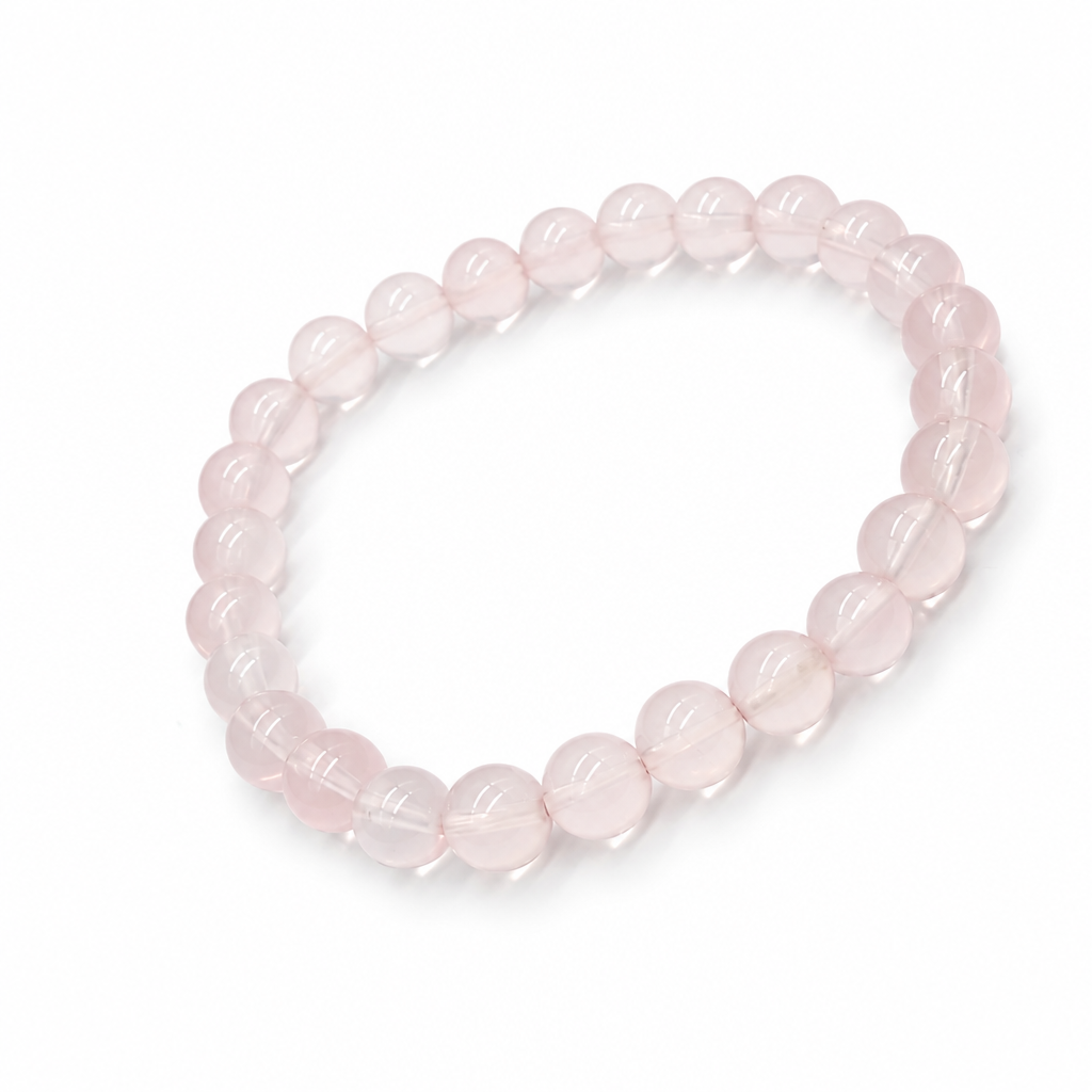 Full bracelet circle of Star Rose Quartz showing cool lavender-pink bead colour and even selection