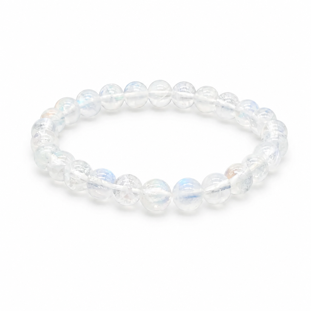 Style A Madagascar Moonstone bracelet showing gentle everyday blue-white shimmer