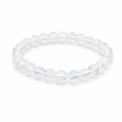 Style A Madagascar Moonstone bracelet showing gentle everyday blue-white shimmer