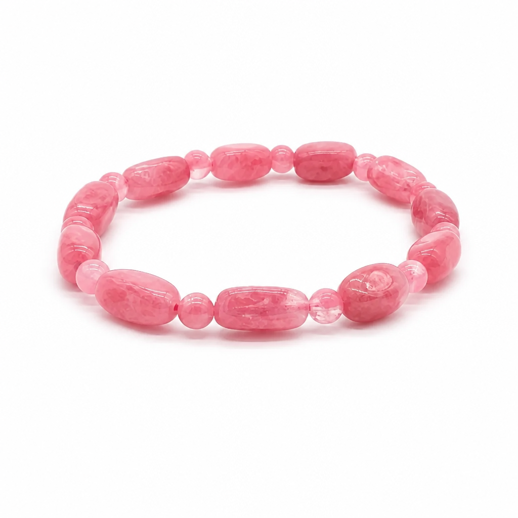 Rhodonite freeform bracelet in raw pink and black beads