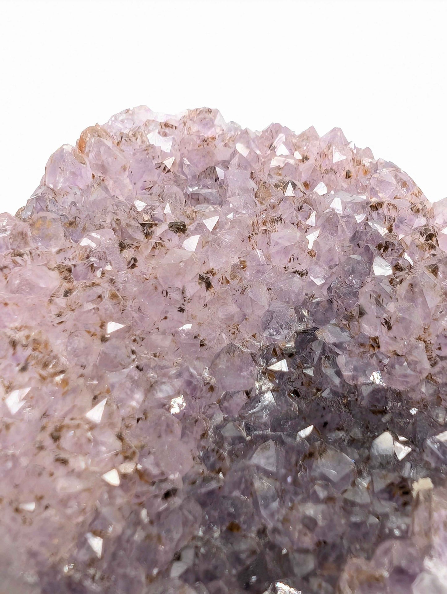 Natural symbiotic mineral inclusions on the gradient amethyst cluster base