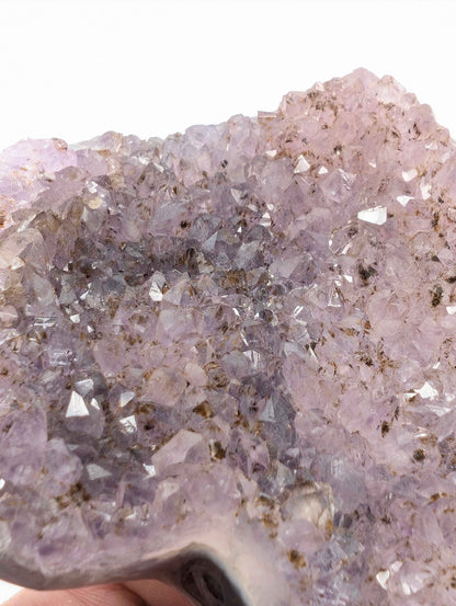 Side view of gradient amethyst cluster showing full colour transition and height