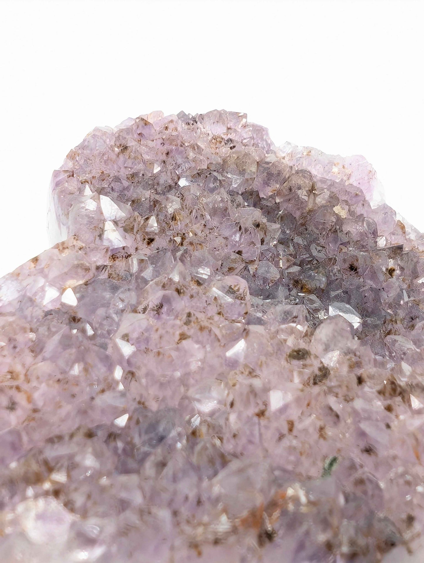 Gradient Amethyst cluster natural pink-to-violet colour on artisan wooden stand