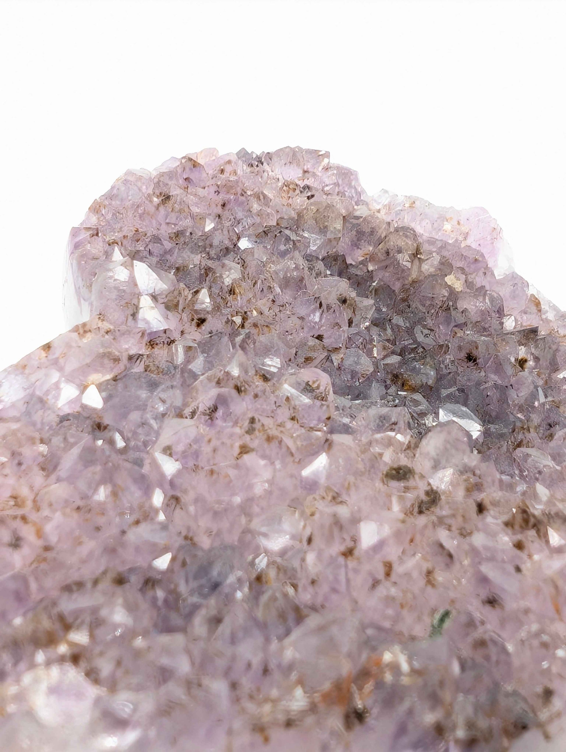 Gradient Amethyst cluster natural pink-to-violet colour on artisan wooden stand