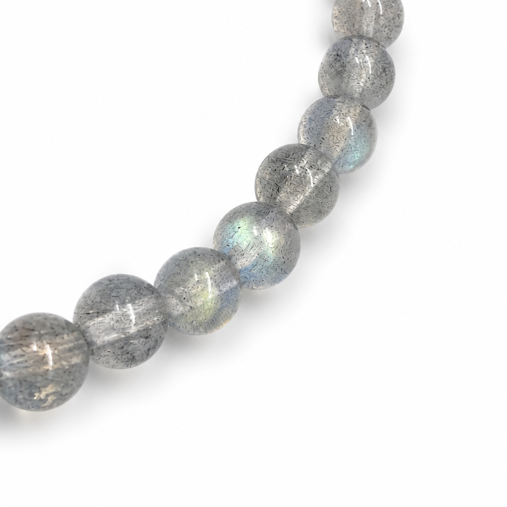 Delicate blue-flash labradorite bracelet on white