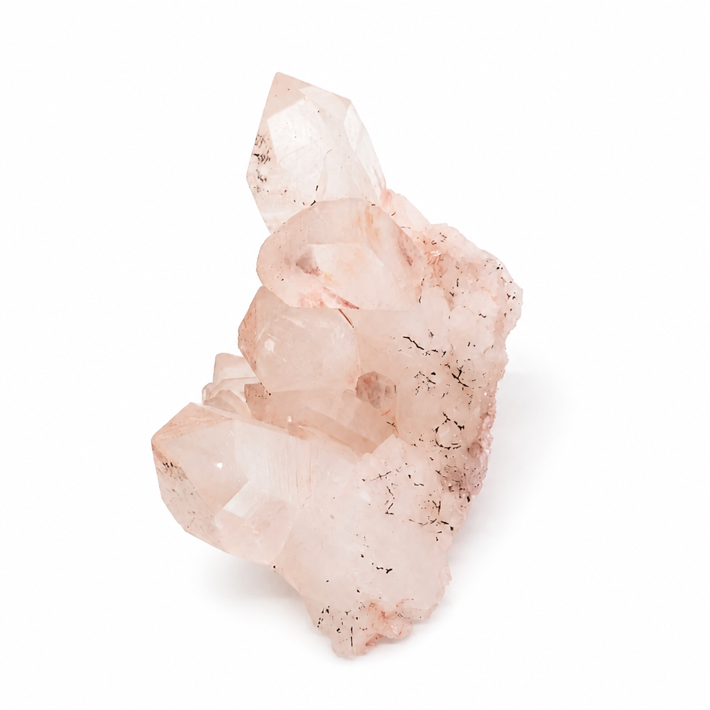 Top view of the Himalayan Pink Samadhi Quartz cluster showing point formation