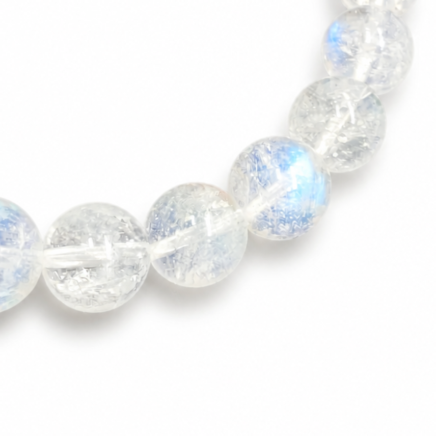 Full bracelet circle of HG Madagascar Moonstone showing translucent white bead glow